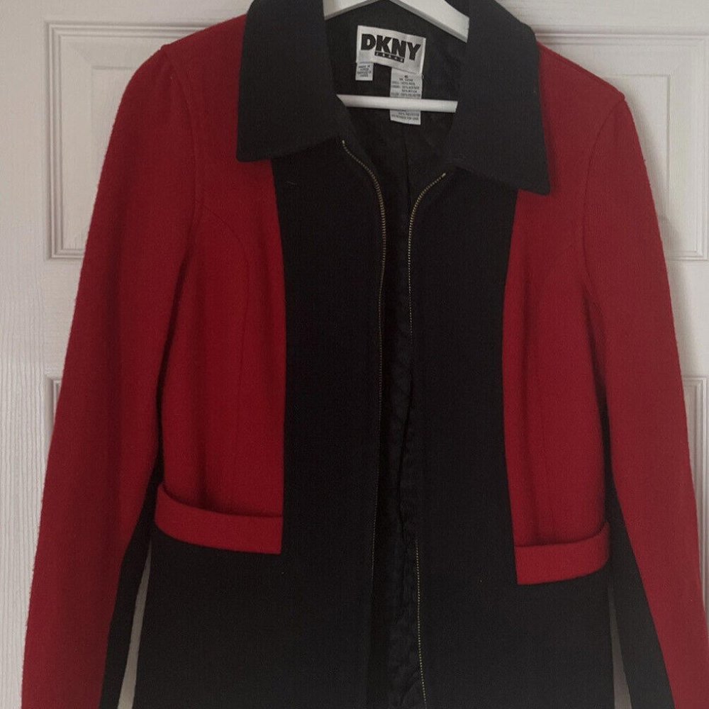 Vintage Donna Karan DKNY Wool Jacket Womens 6 Size Red Black